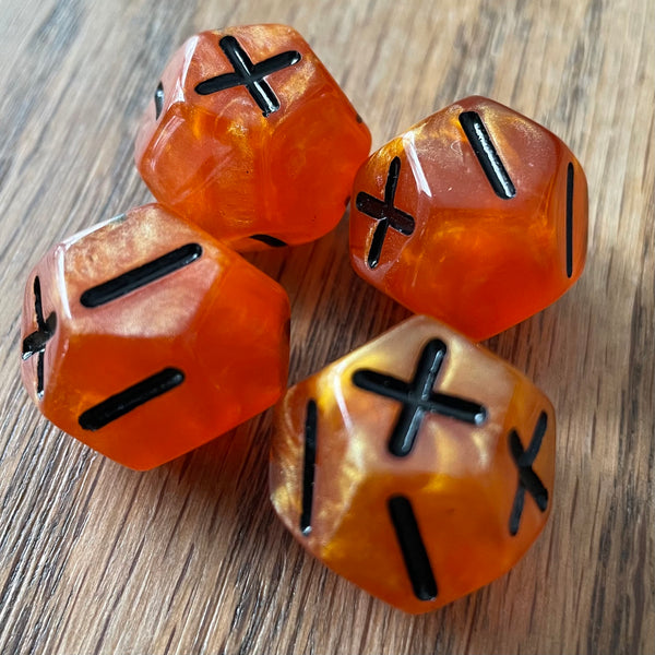 DoubleFudge: 12-sided Fate Dice (dodecahedrons)